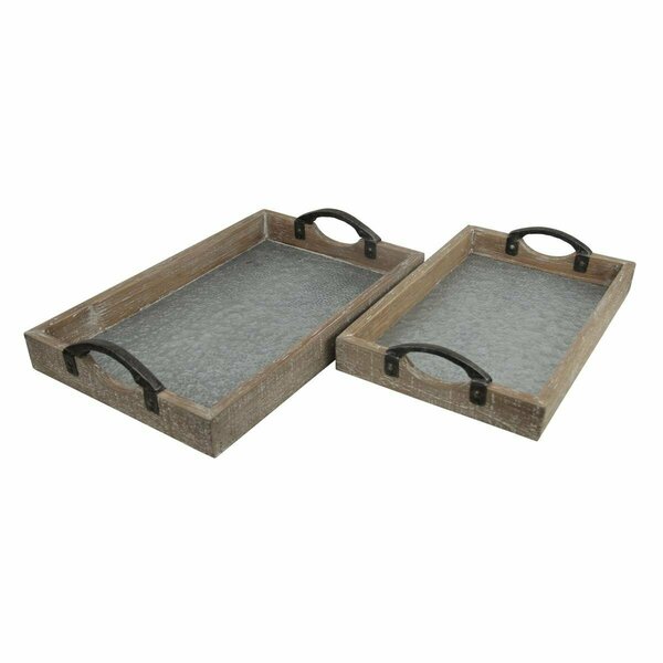 H2H Wood Frame Tray with Galvanized Base & Cast Iron Handles - Set of 2 H22850234